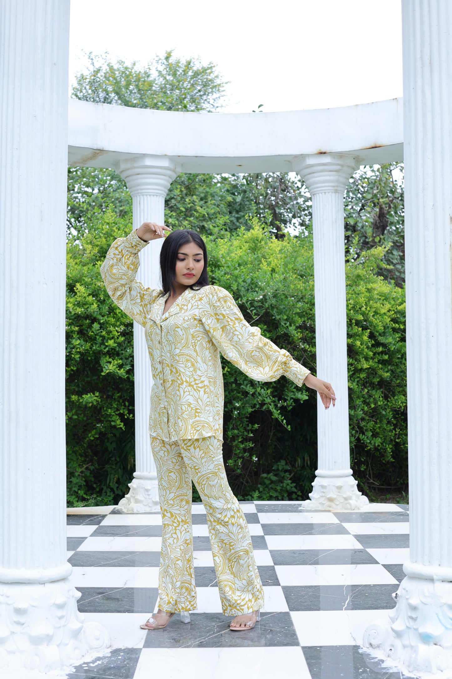 White and Yellow Printed Co-ord Set