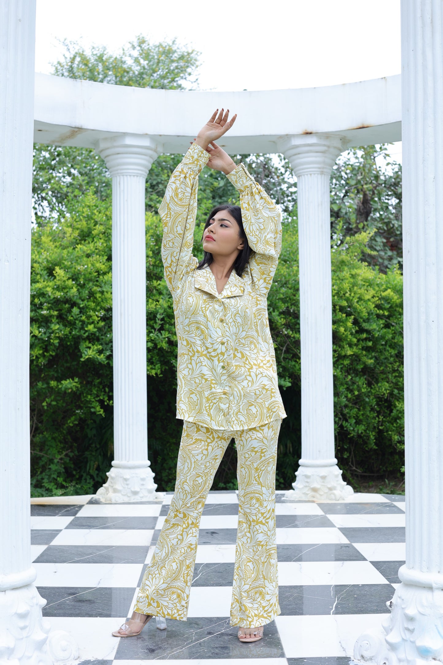 Yellow and White Printed Shirt