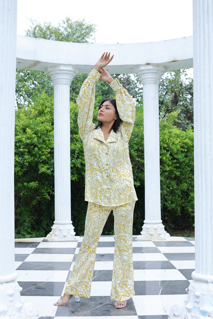 Yellow and White Printed Shirt