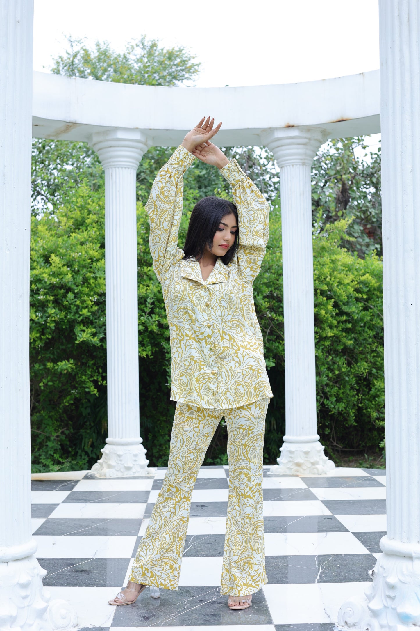 Yellow and White Printed Shirt
