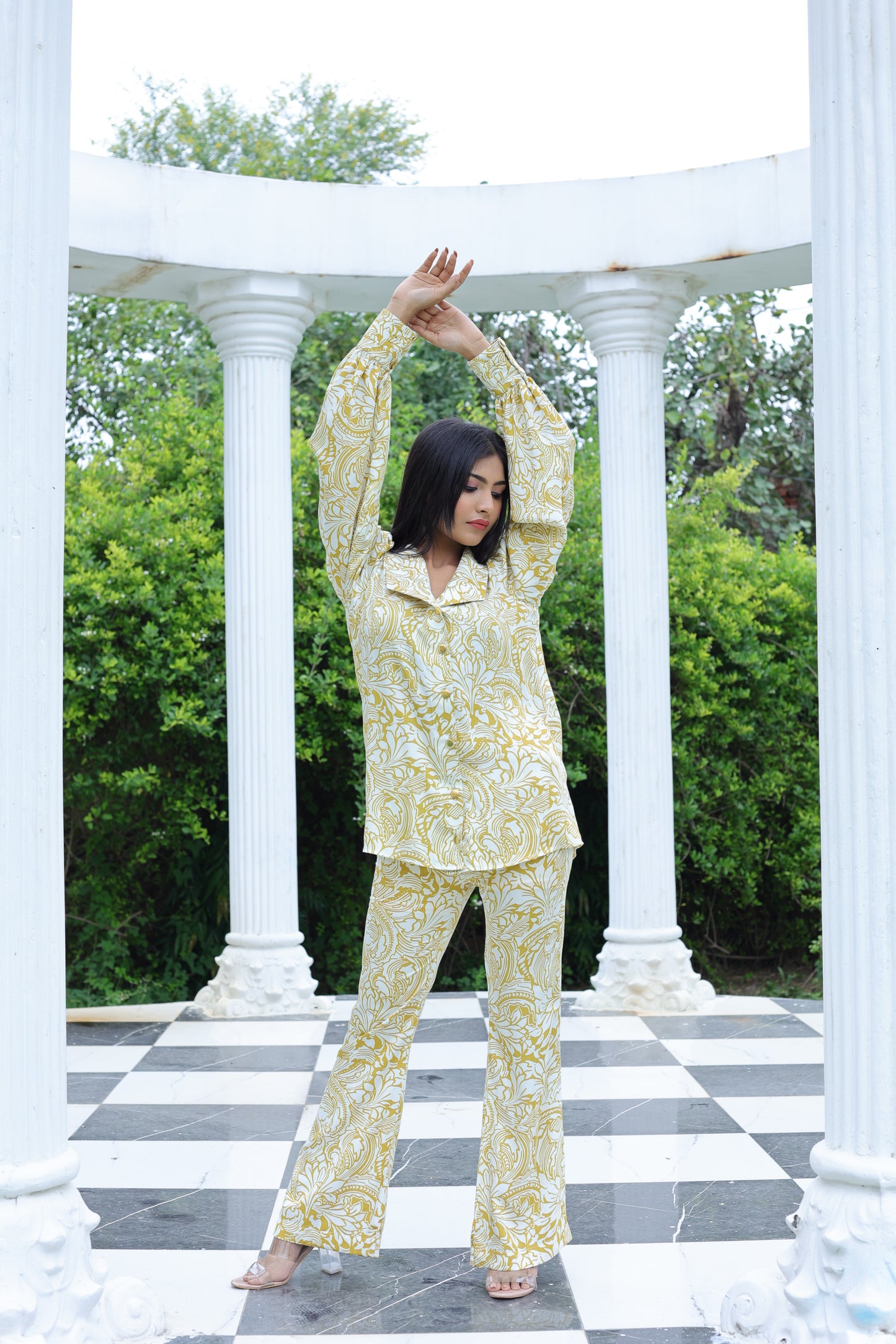White and Yellow Printed Co-ord Set