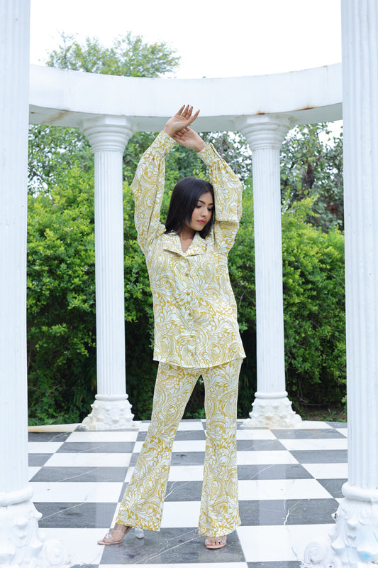 White and Yellow Printed Co-ord Set
