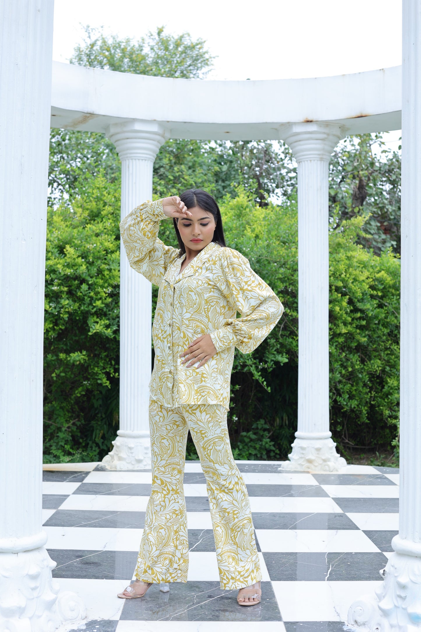 Yellow and White Printed Shirt