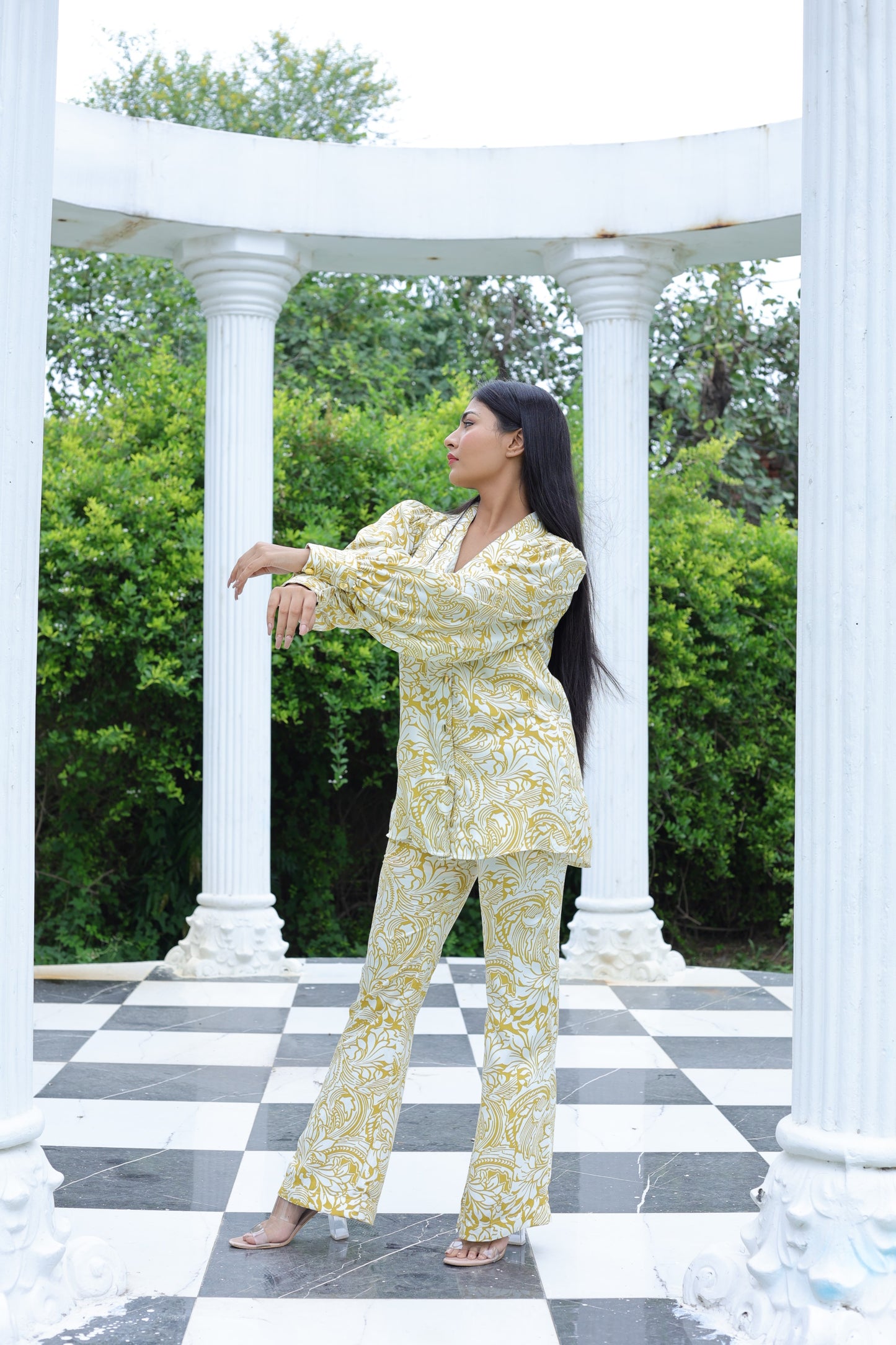 Yellow and White Printed Shirt