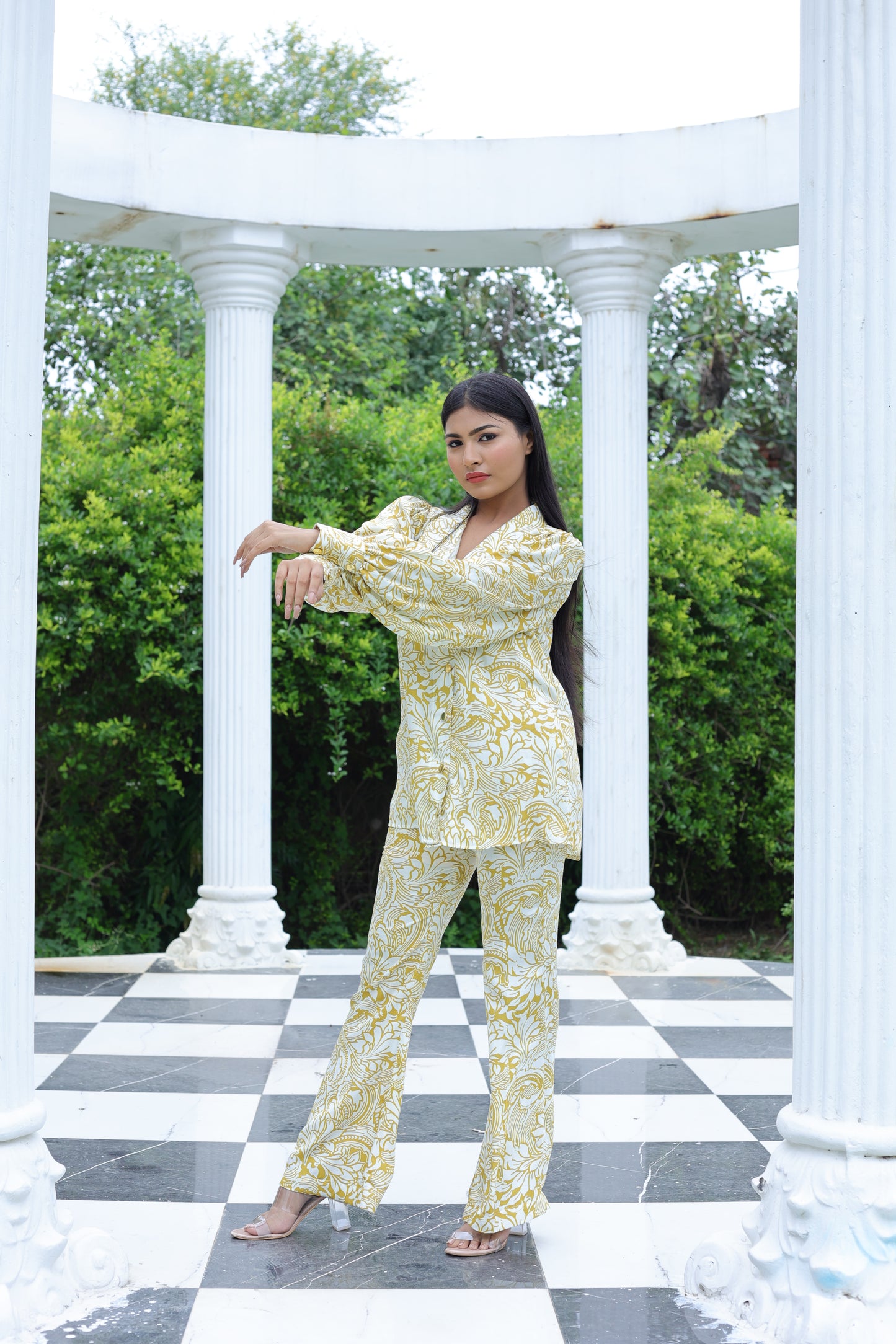 White and Yellow Printed Co-ord Set
