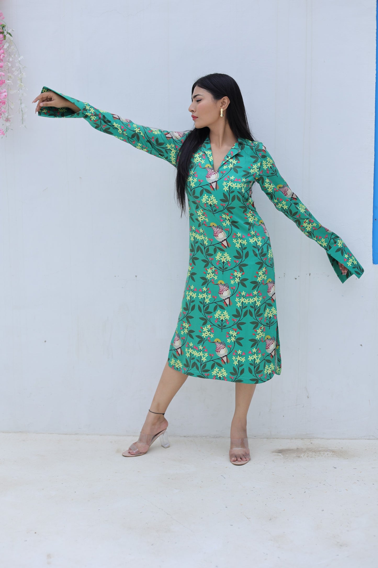 Green Lucifer Bird Tale Midi Dress