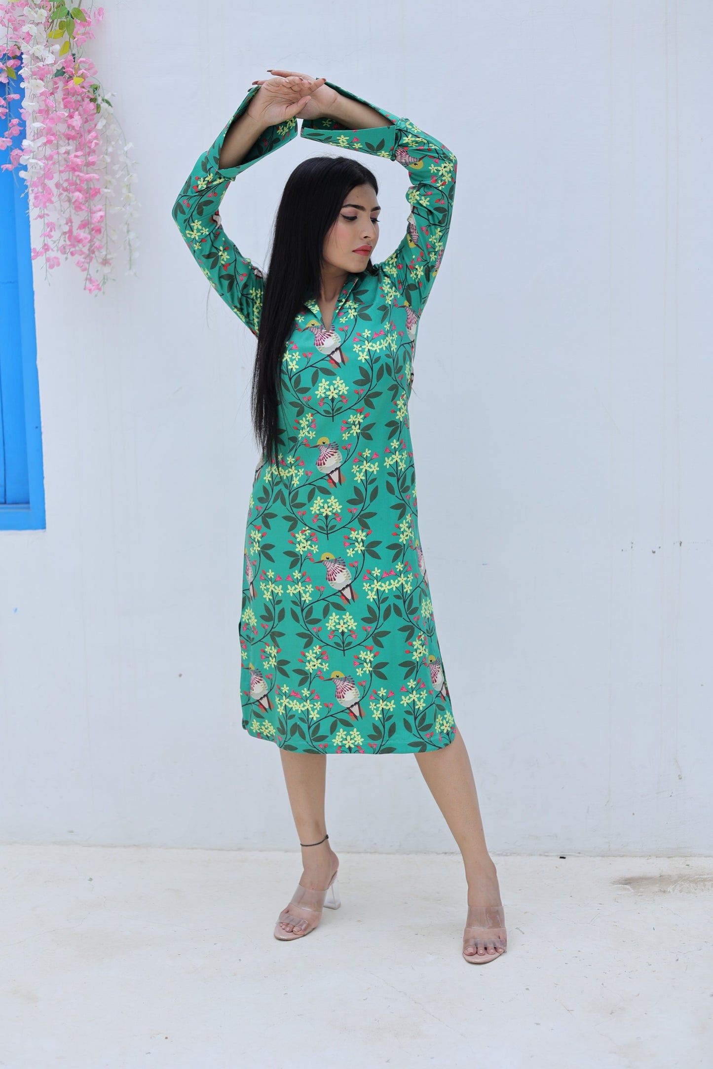 Green Lucifer Bird Tale Midi Dress