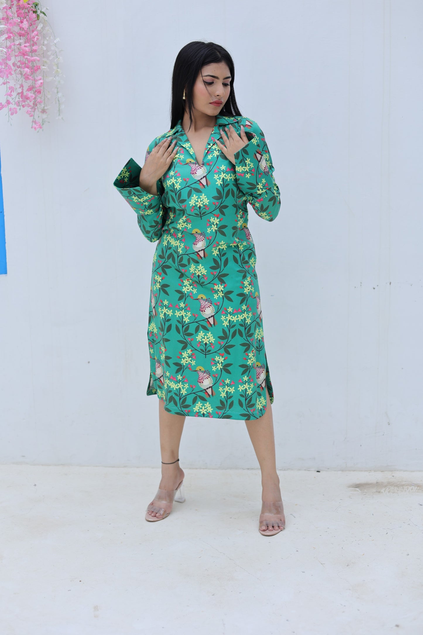 Green Lucifer Bird Tale Midi Dress