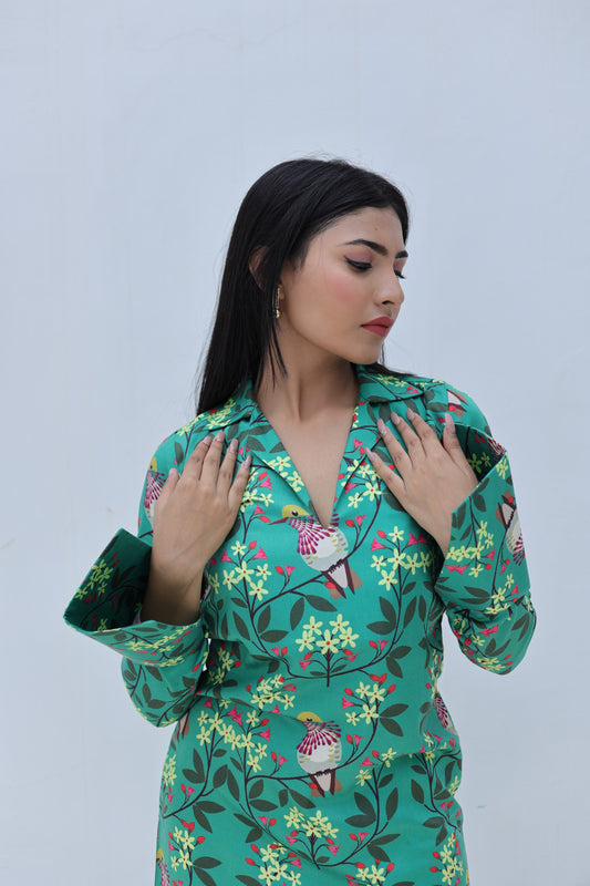 Green Lucifer Bird Tale Midi Dress