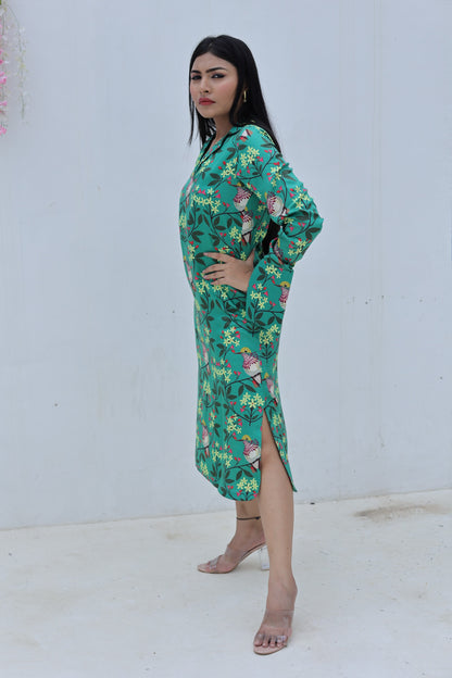 Green Lucifer Bird Tale Midi Dress