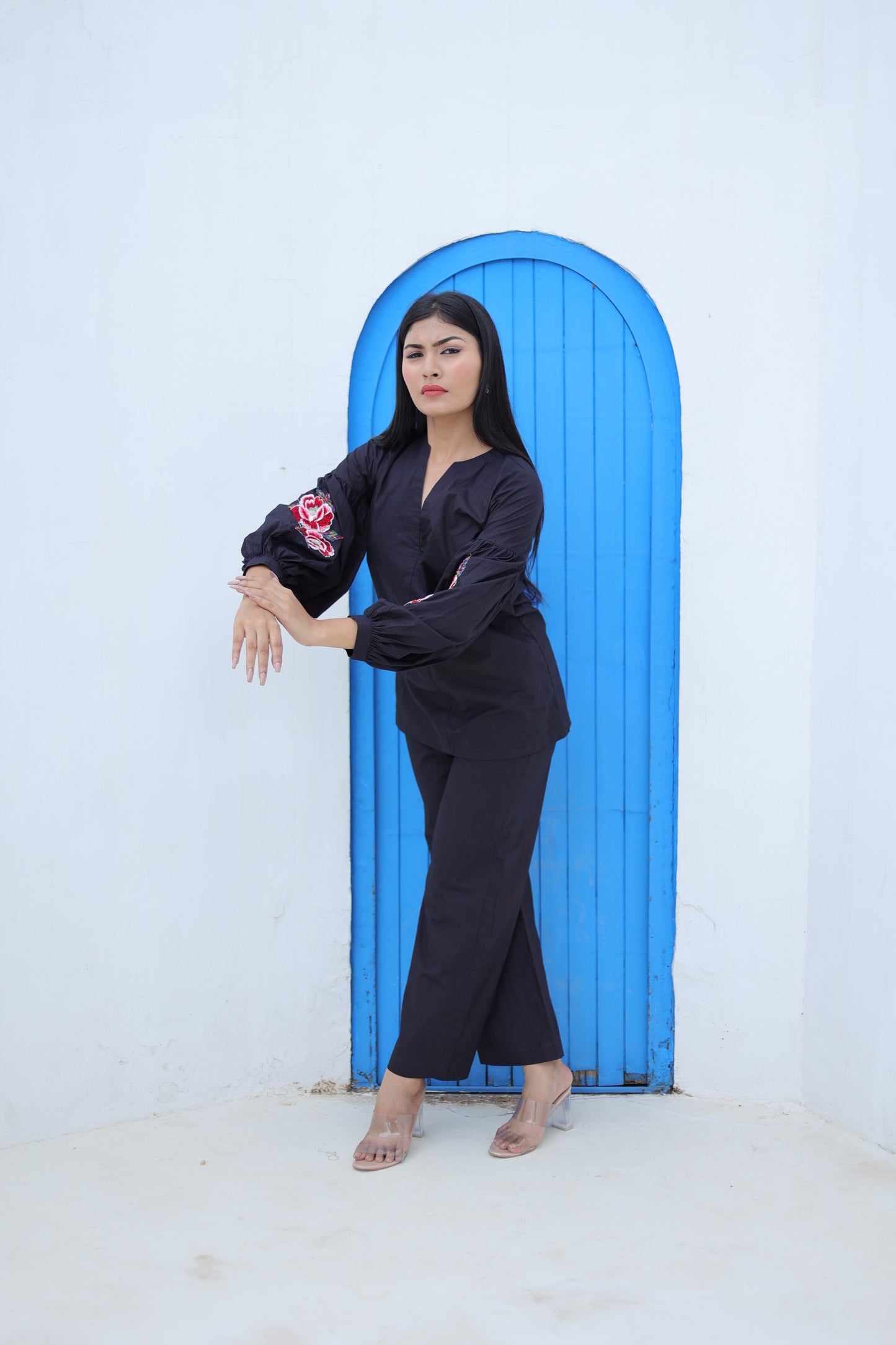 Black Poplin Embroidered Co-ord Set