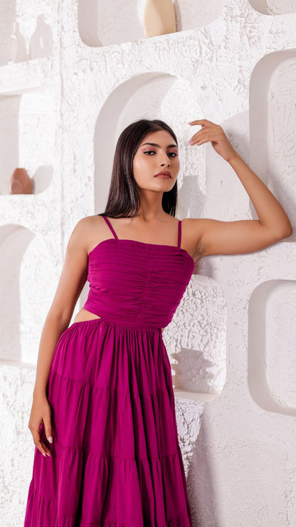 Purple Long Flared Cutout Maxi Dress