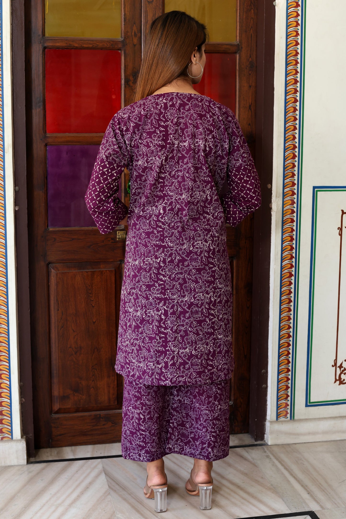 Purple Hand Block Printed Cotton Co-ord Set