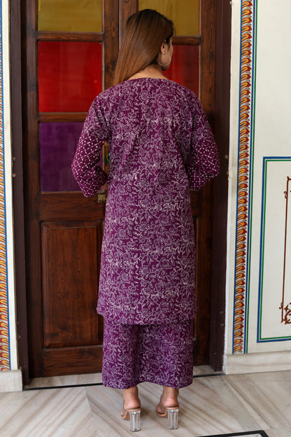 Purple Hand Block Printed Cotton Co-ord Set