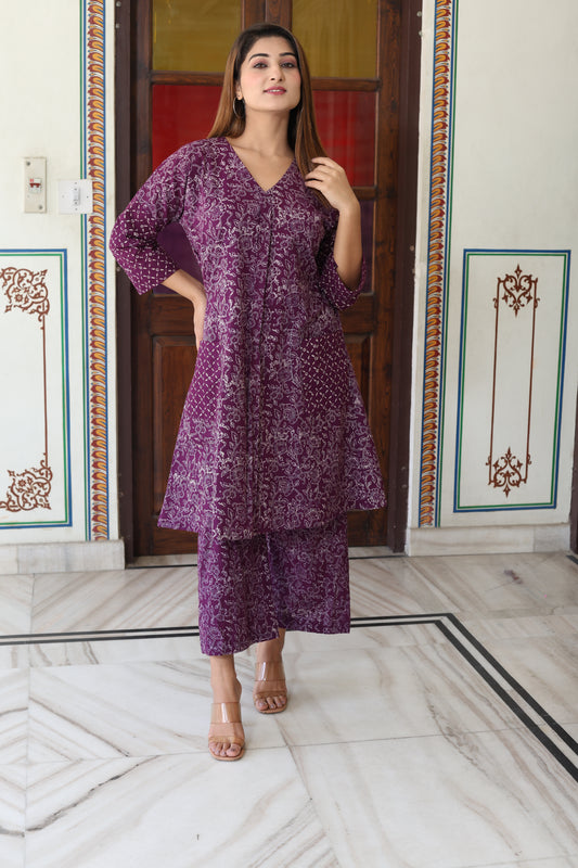 Purple Hand Block Printed Cotton Co-ord Set