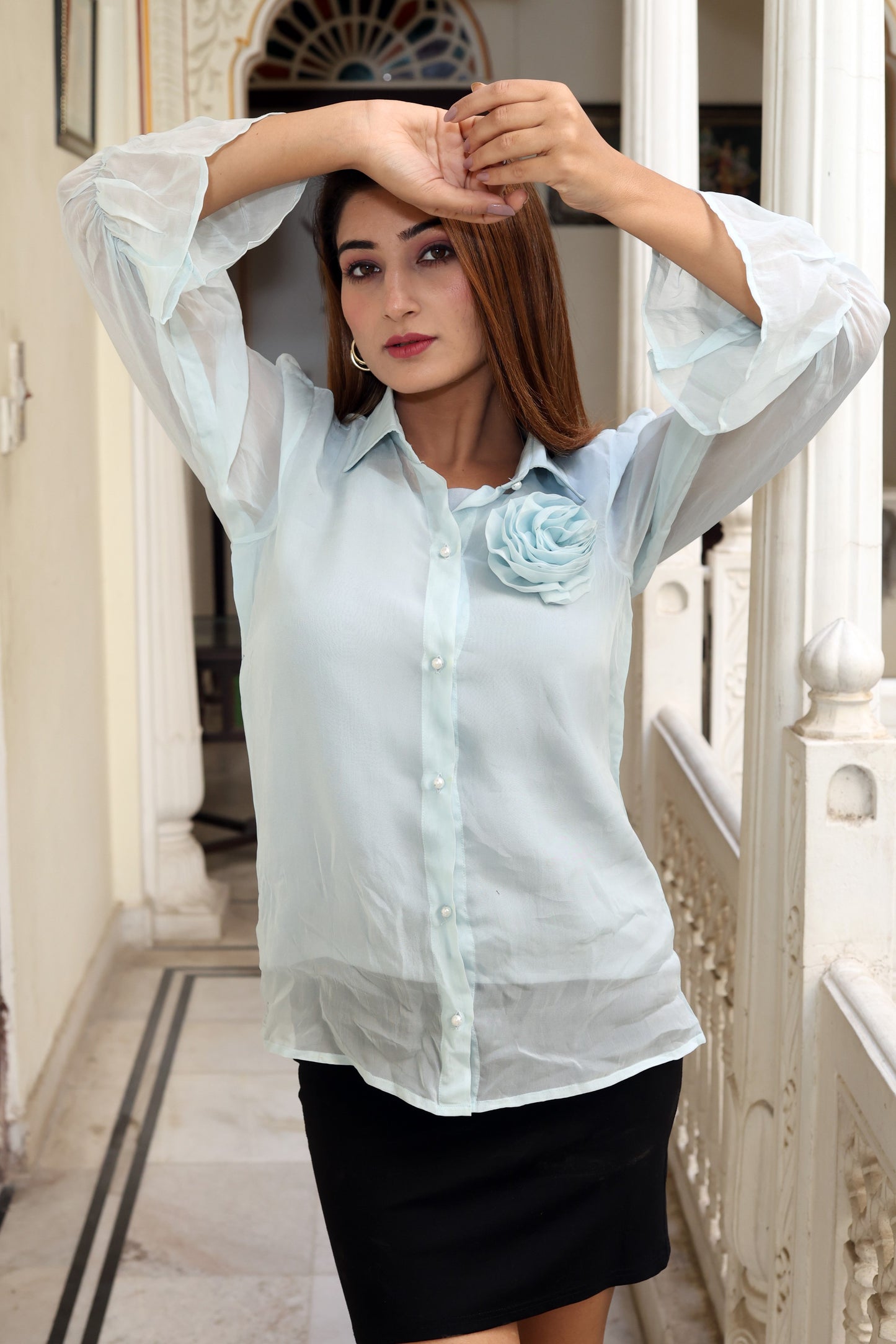 Powder Blue Rosalie Organza Shirt