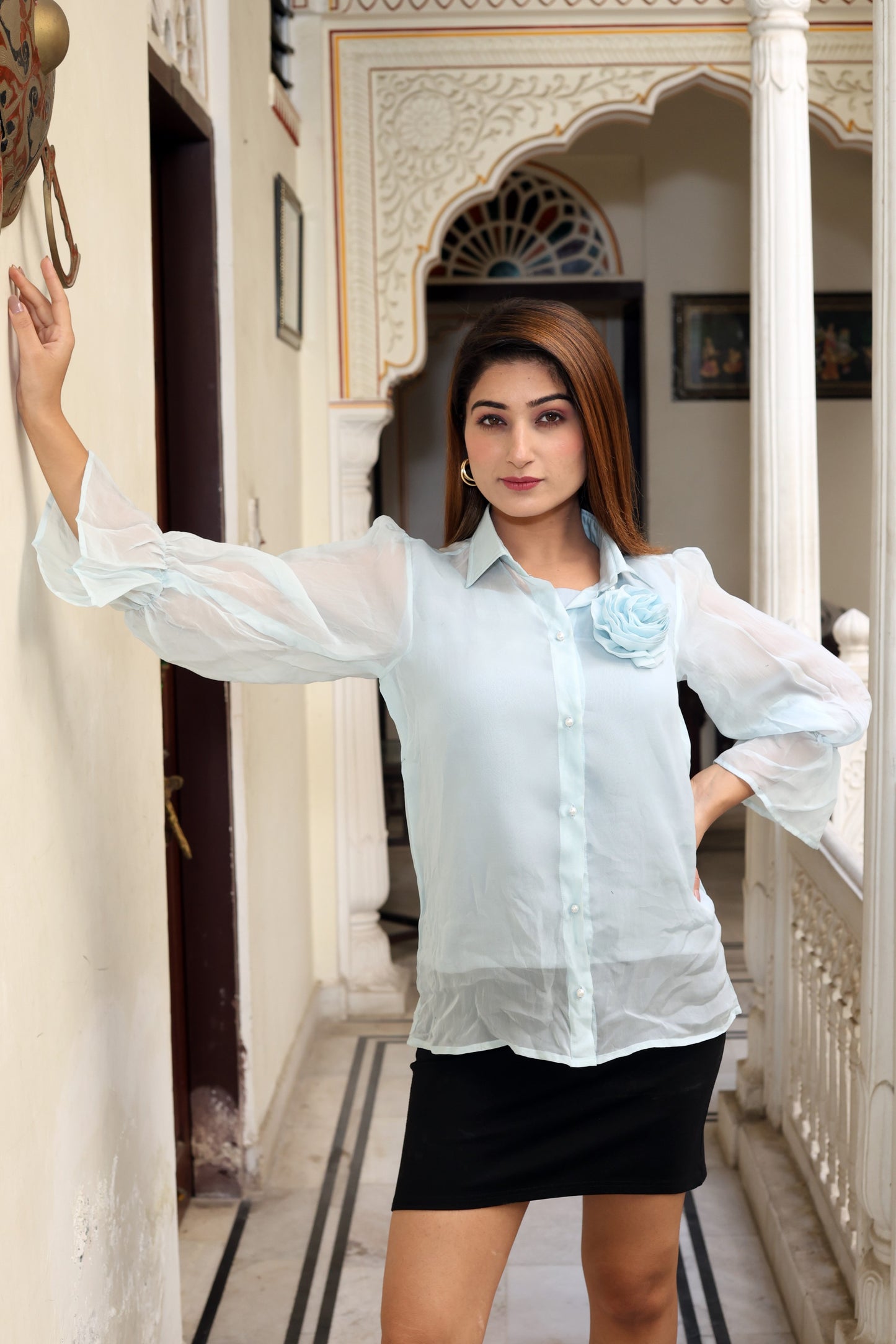 Powder Blue Rosalie Organza Shirt