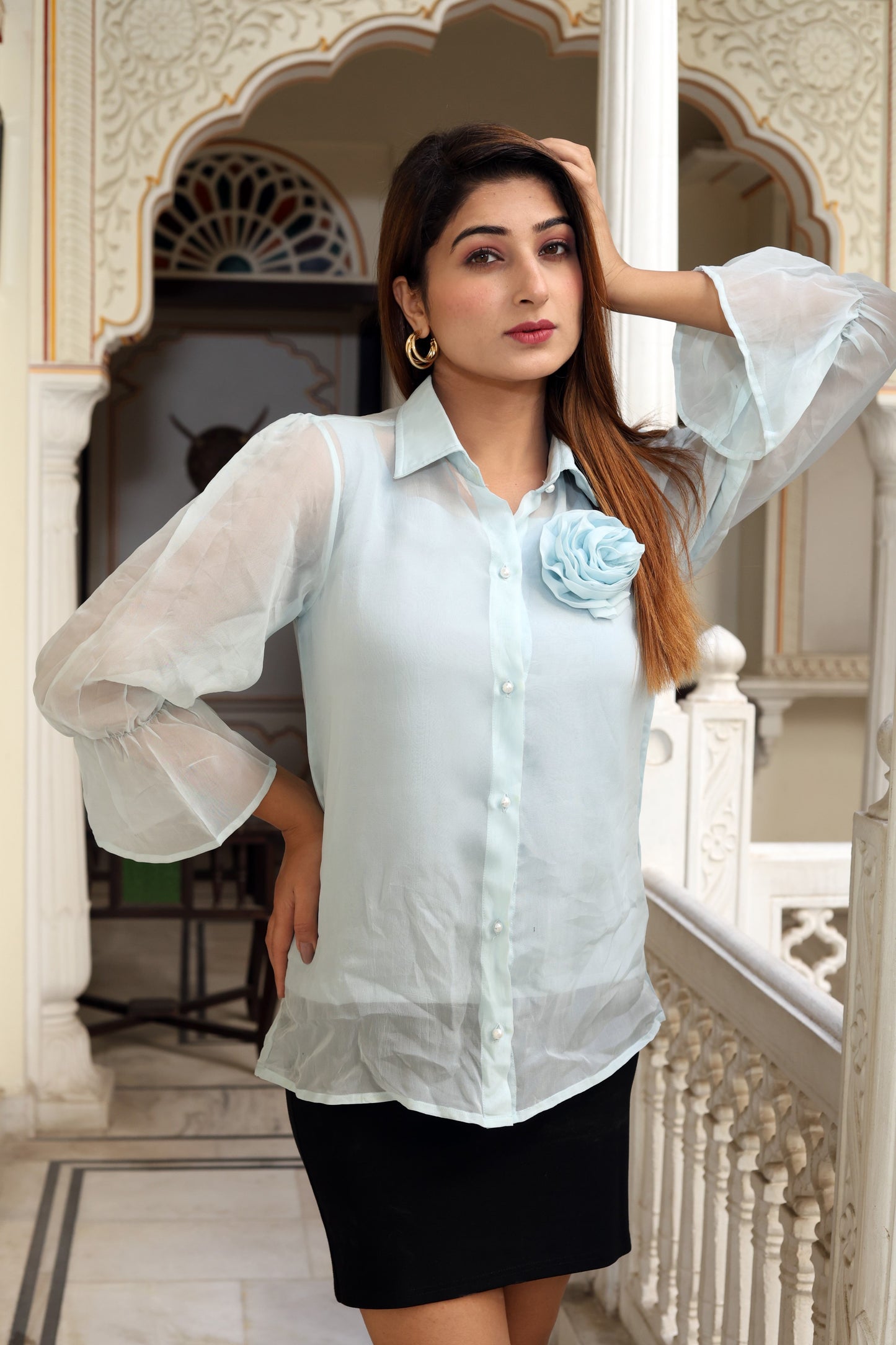 Powder Blue Rosalie Organza Shirt