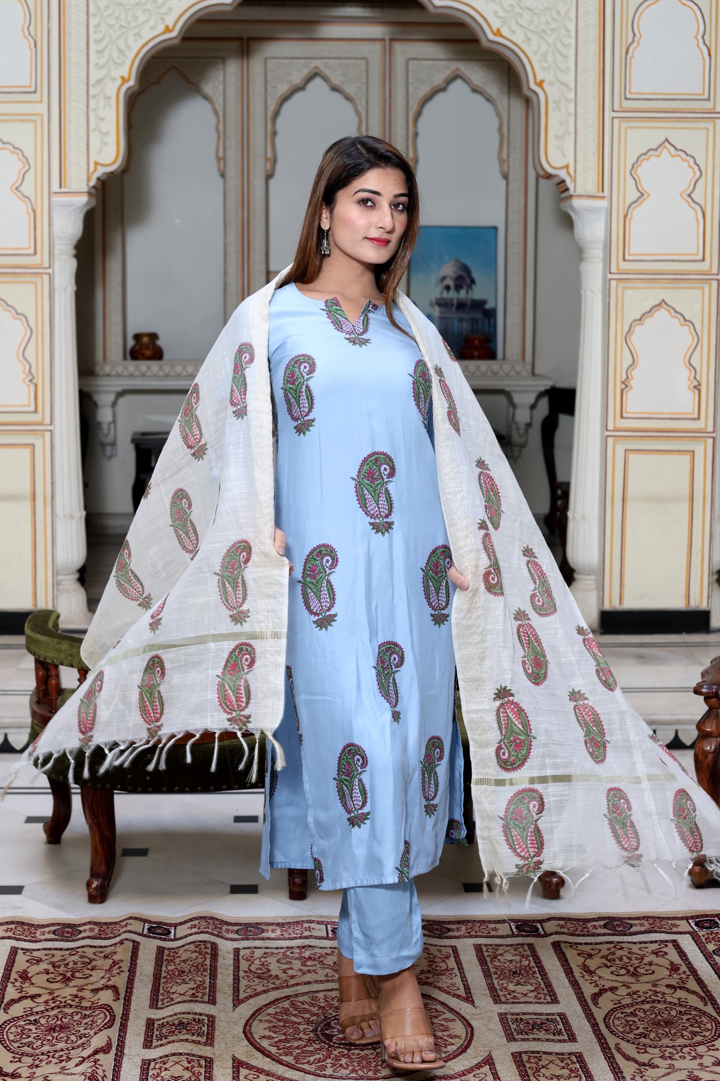 Paisley Motif Hand Block Suit Set
