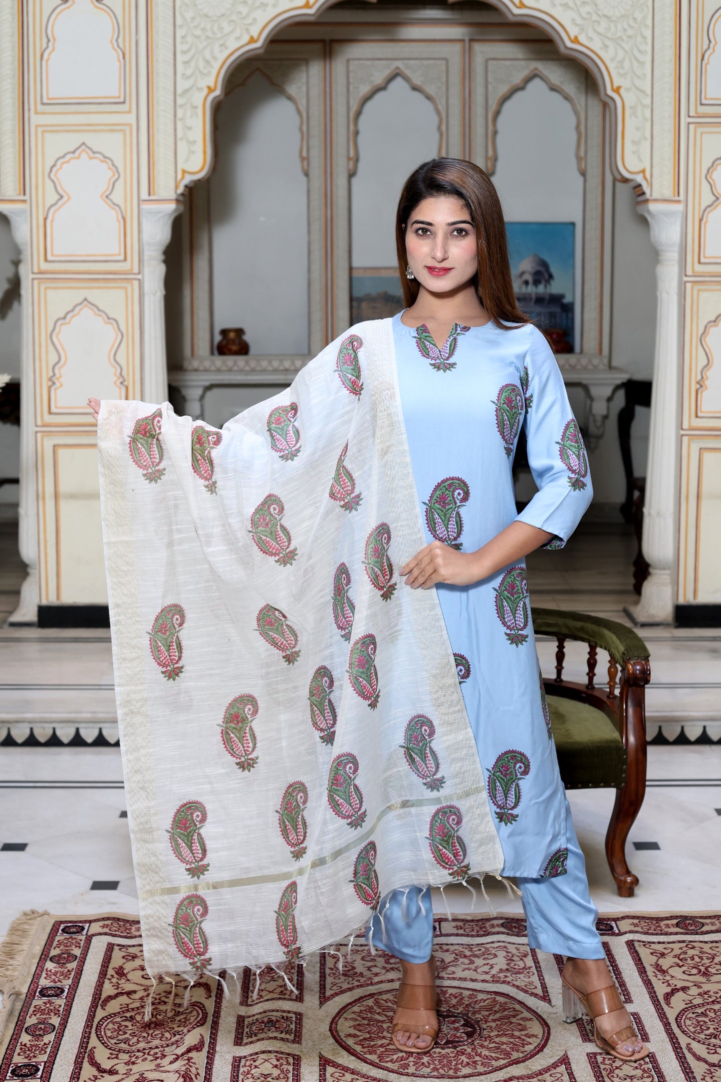 Paisley Motif Hand Block Suit Set