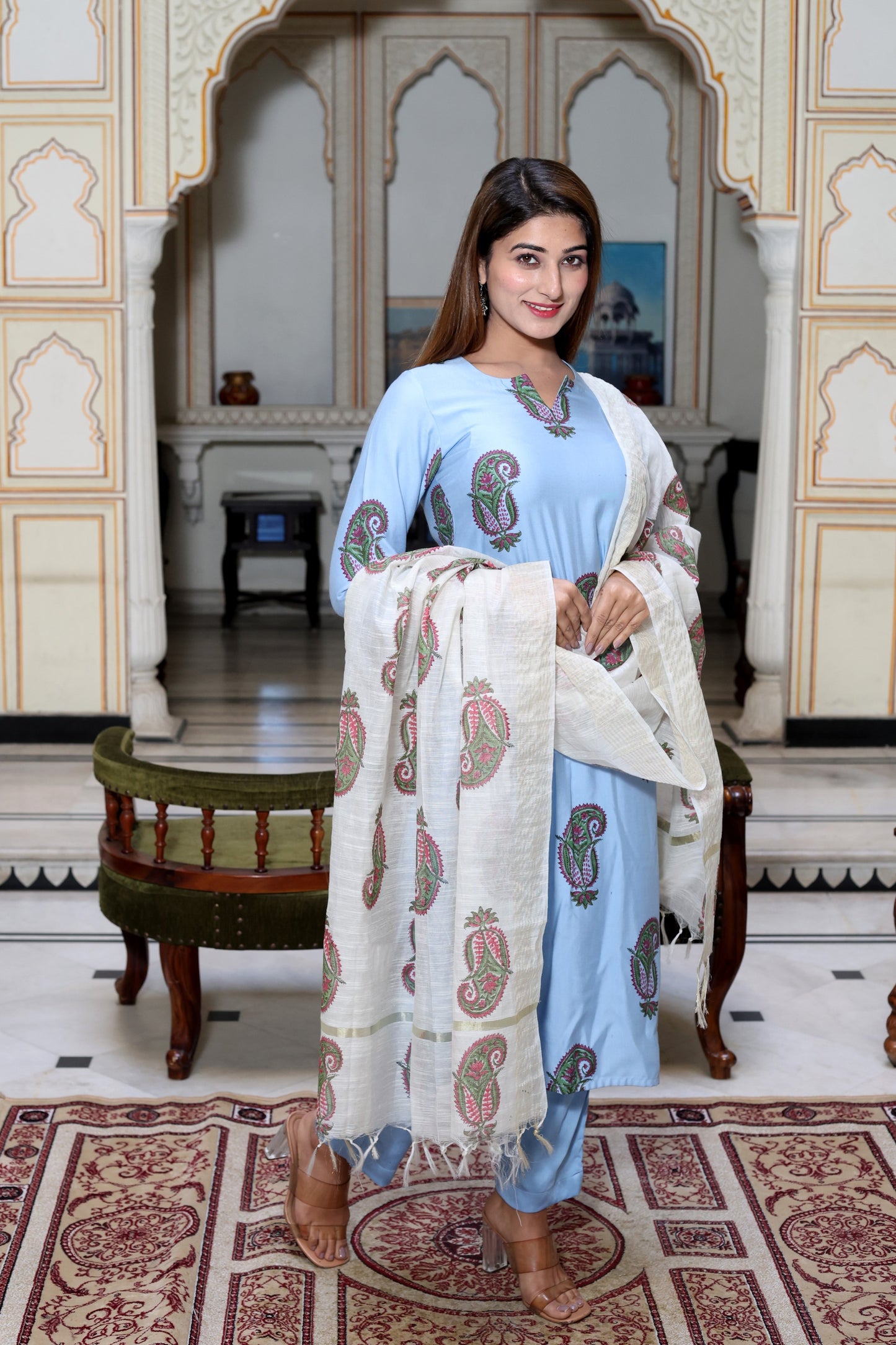 Paisley Motif Hand Block Suit Set