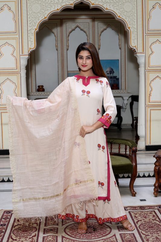 Beige Handblock Suit Set