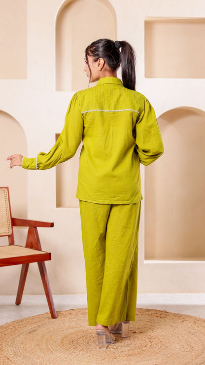 Green and White Detailed Co-ord Set