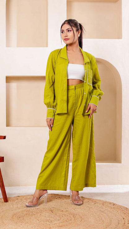 Green and White Detailed Co-ord Set