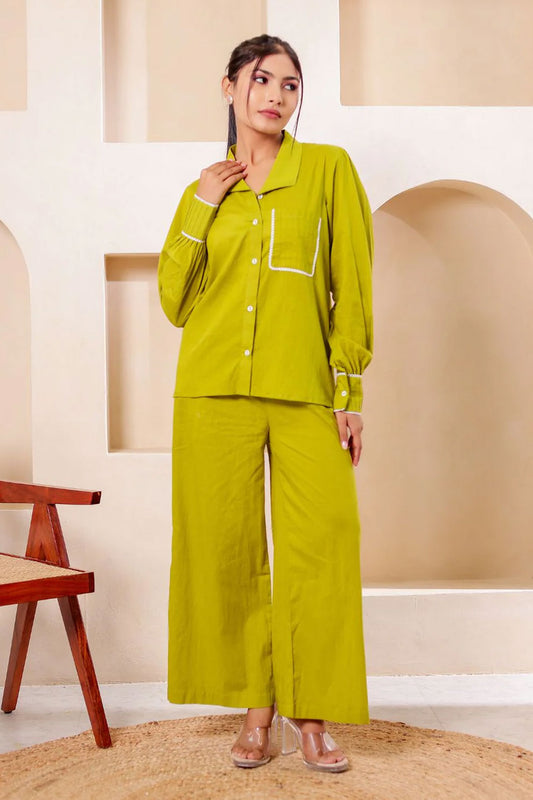 Green and White Detailed Co-ord Set