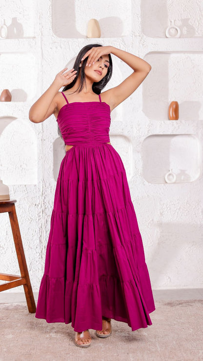 Purple Long Flared Cutout Maxi Dress