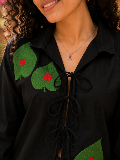 Black pan patta embroidered  shirt