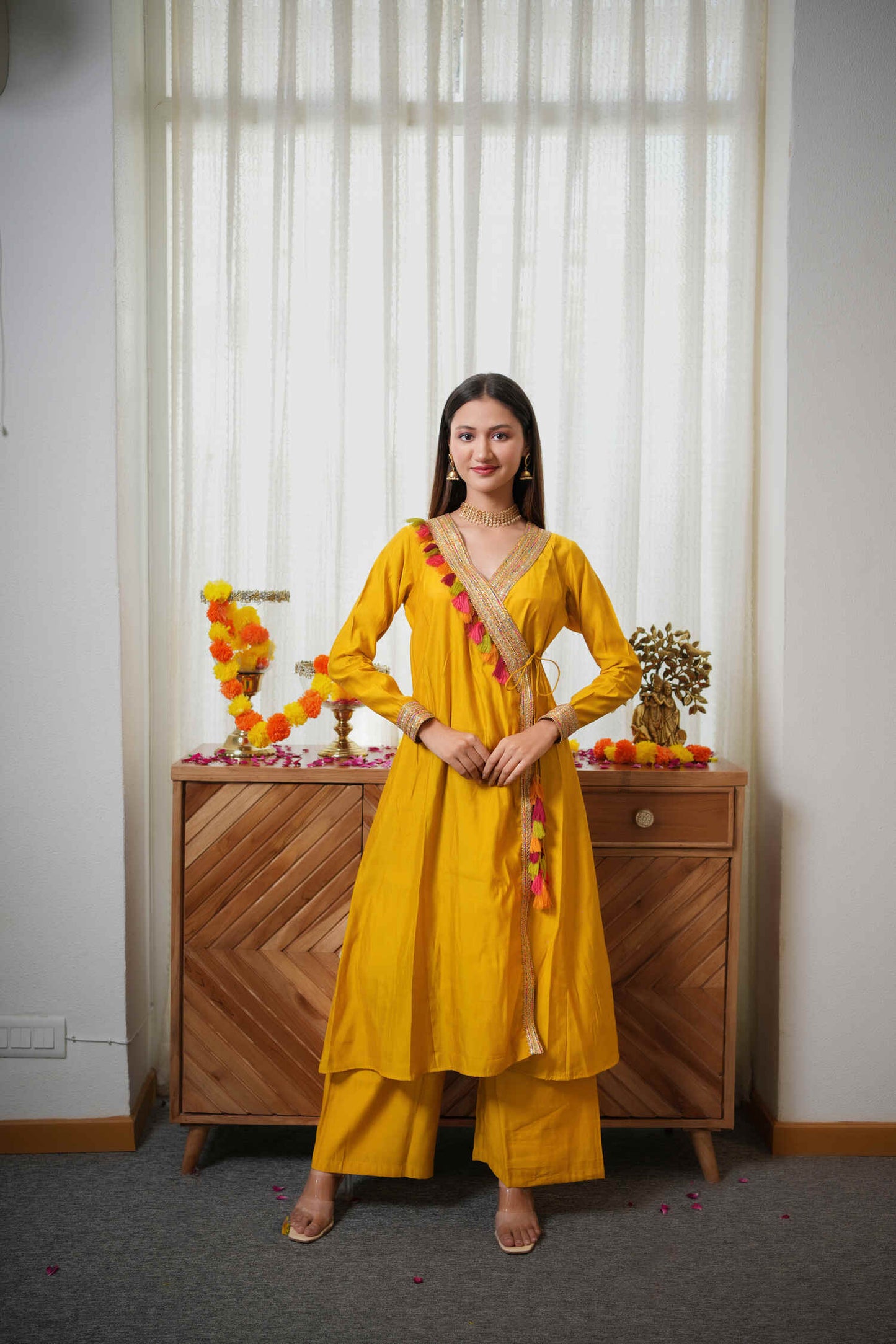 Mustard Angrakha Kurta Plazzo Set