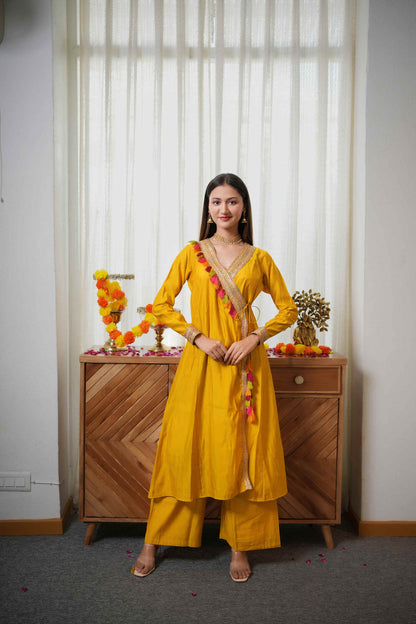 Mustard Angrakha Kurta Plazzo Set