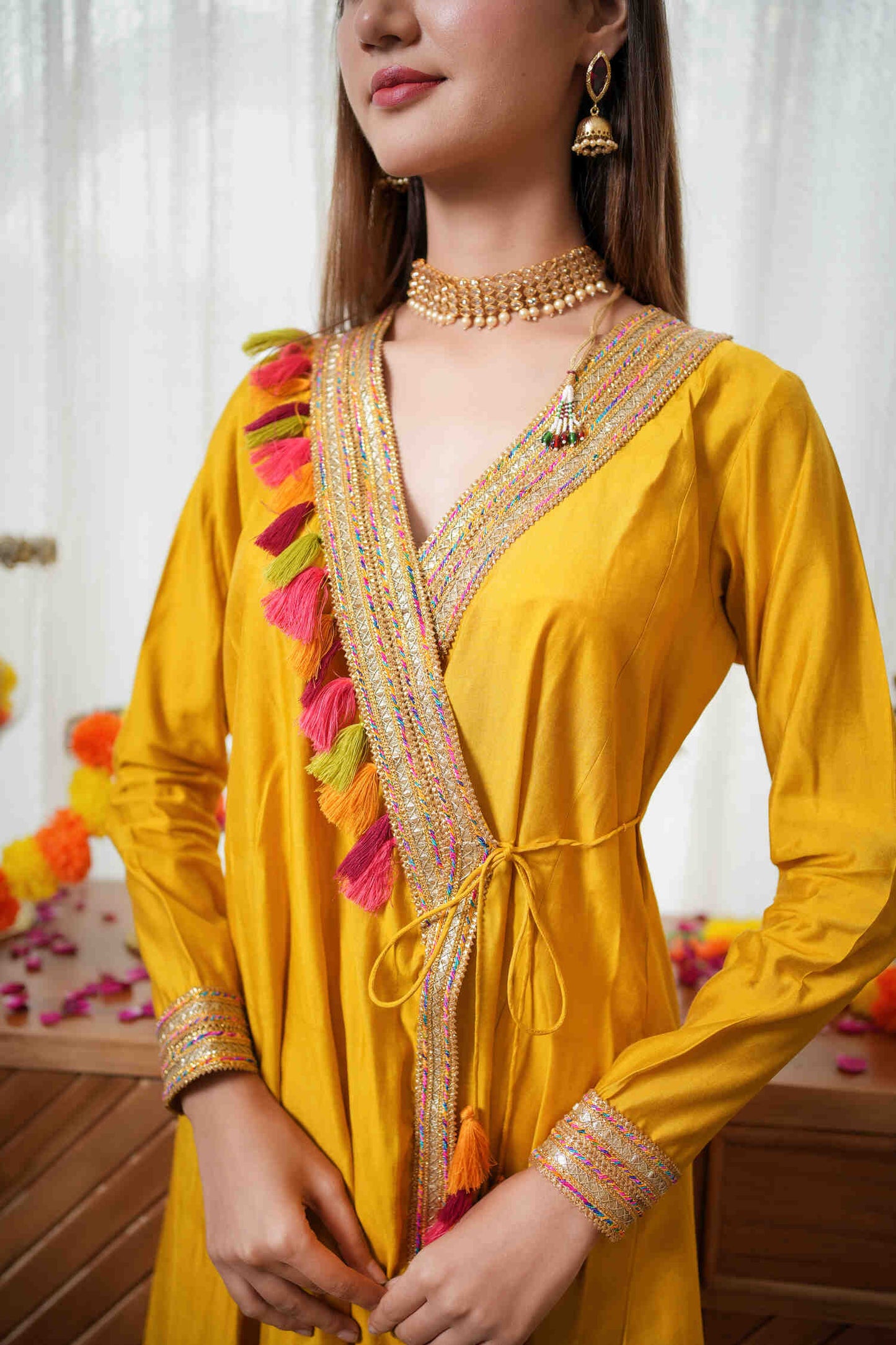 Mustard Angrakha Kurta Plazzo Set