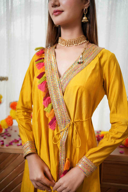 Mustard Angrakha Kurta Plazzo Set