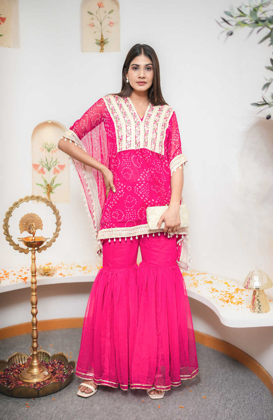 Pink Bandhani Printed Sharara Set