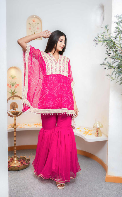 Pink Bandhani Printed Sharara Set