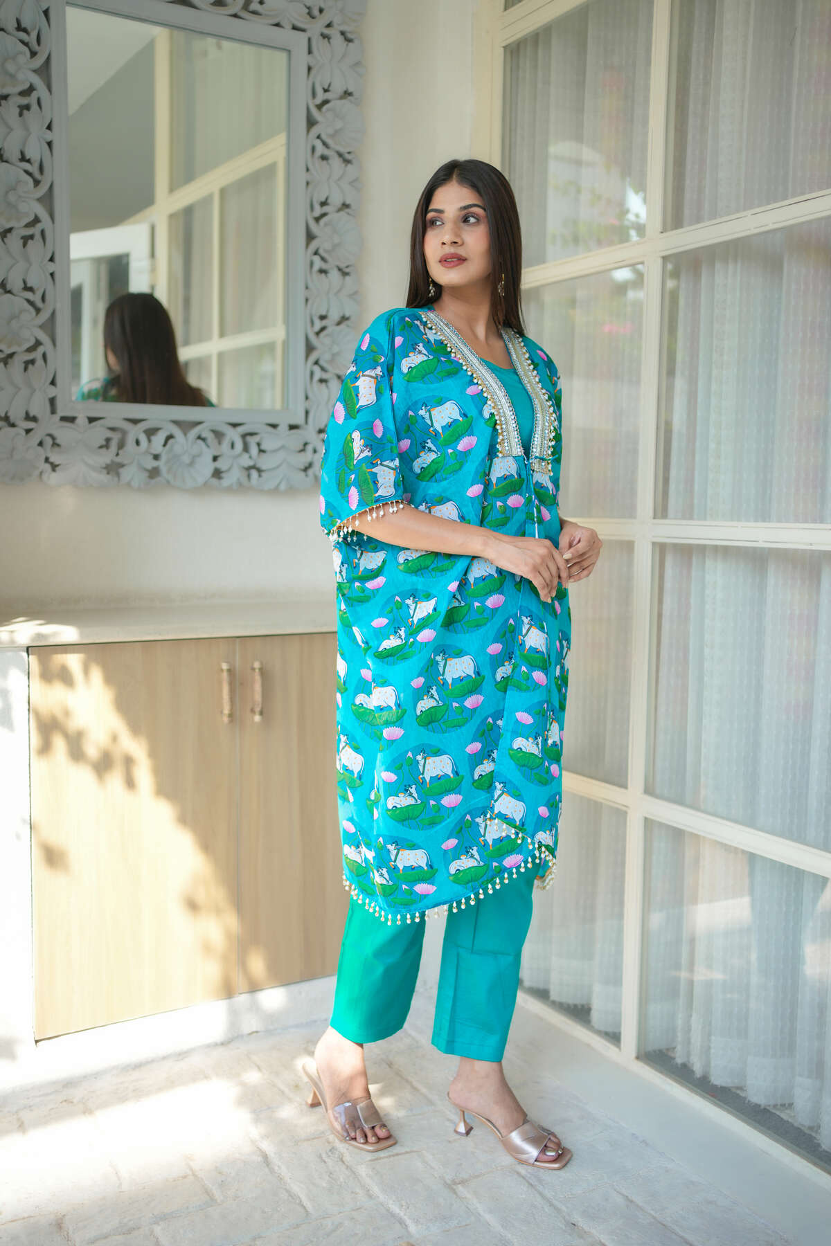 Blue Pichwai Printed Three Piece Co-ord Set