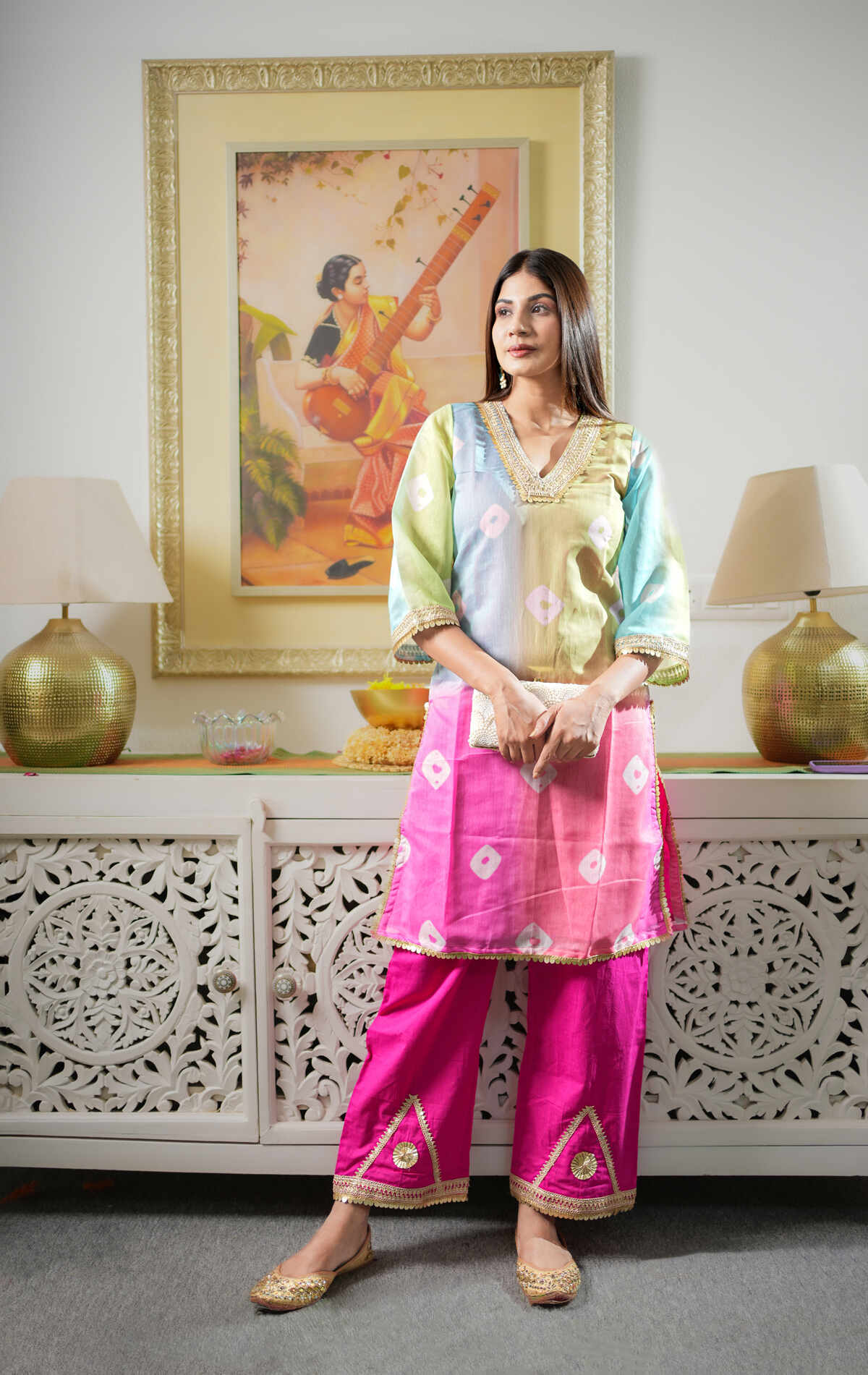 Multi-Colour Chanderi Printed Co-ord Set