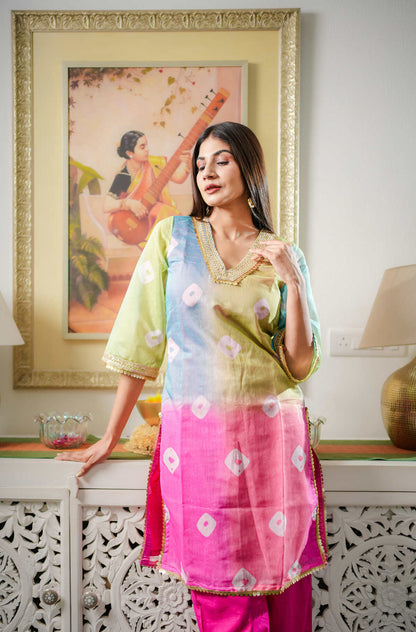 Multi-Colour Chanderi Printed Co-ord Set