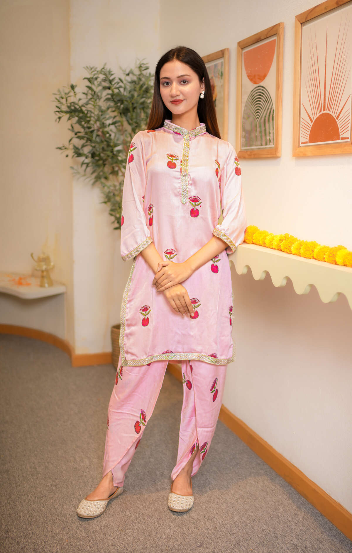Blush Pink Hand Block Printed Dhoti Co-ord Set