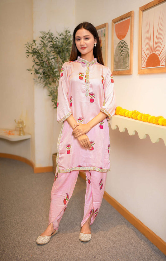 Blush Pink Hand Block Printed Dhoti Co-ord Set