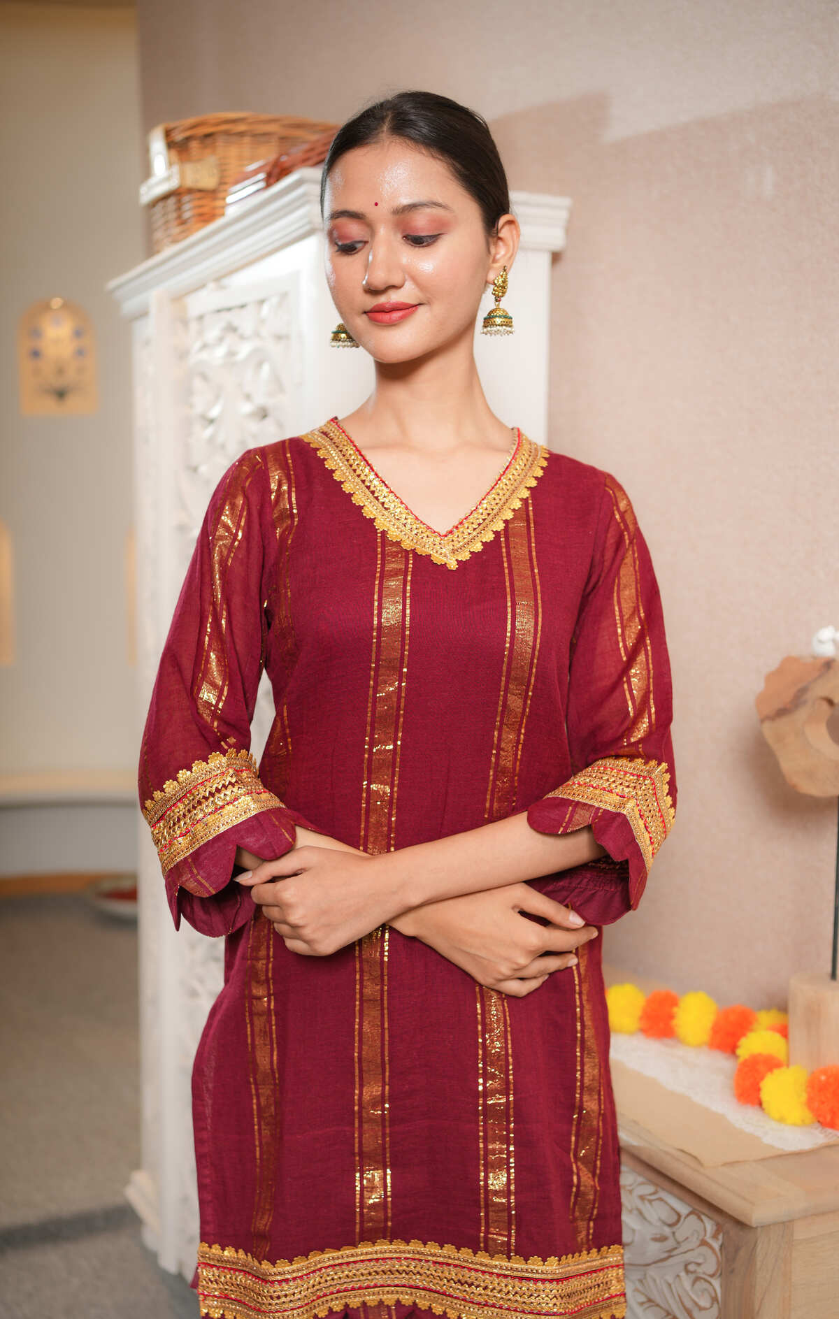 Noor Maroon Gota Work Co-ord Set