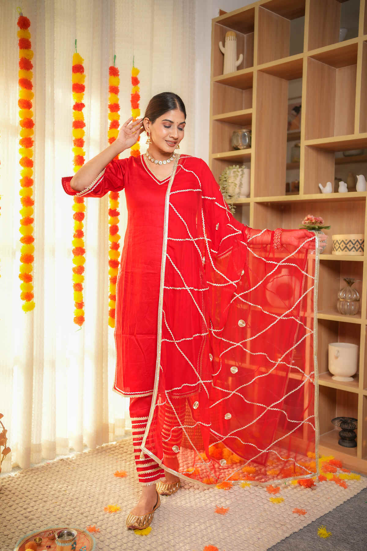 Nikhaar Red Gota Work Suit Set
