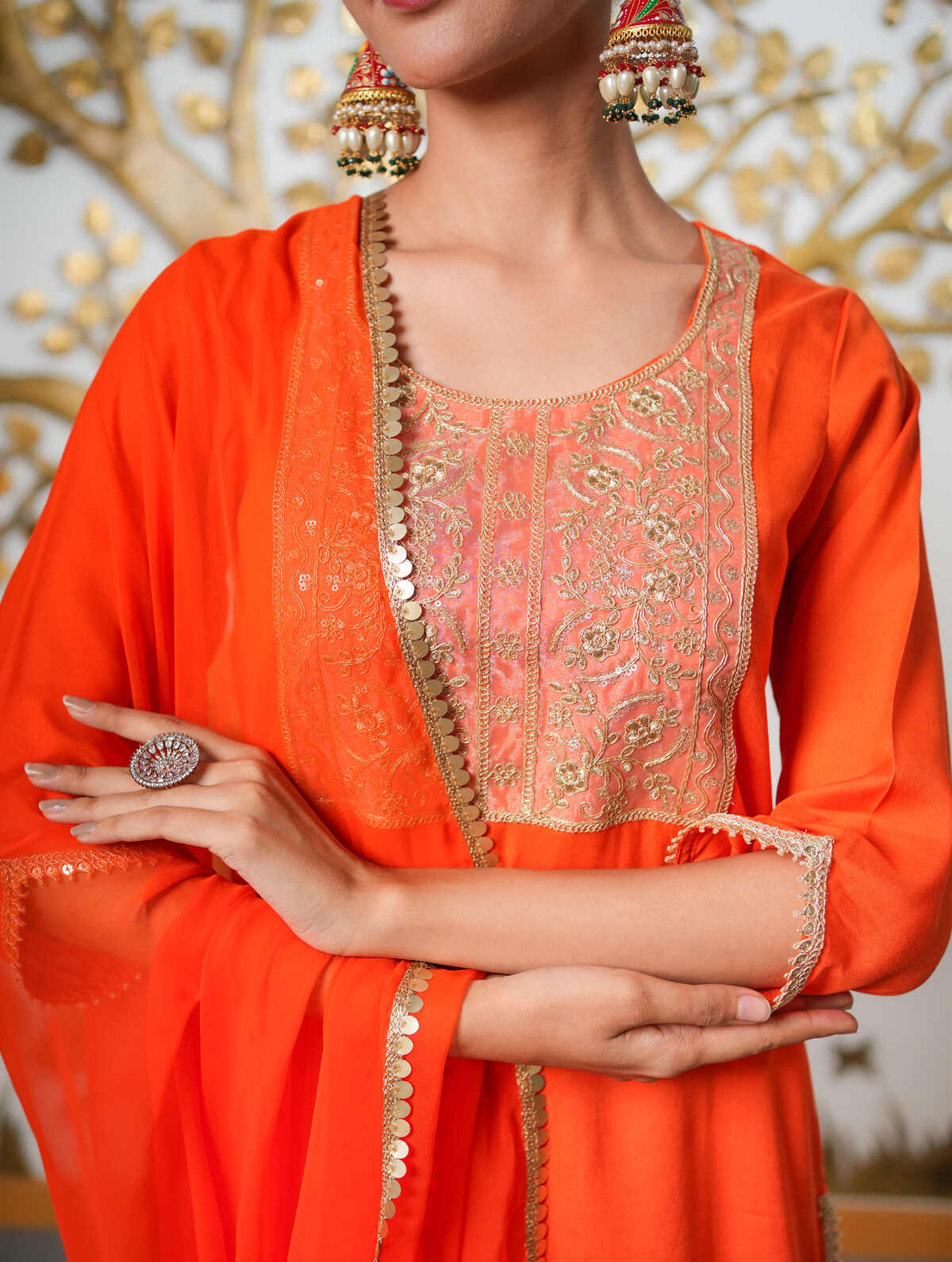 Orange Suit With Pant and Dupatta Set