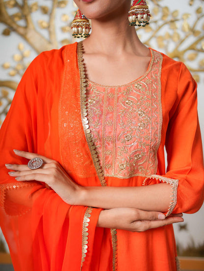 Orange Suit With Pant and Dupatta Set