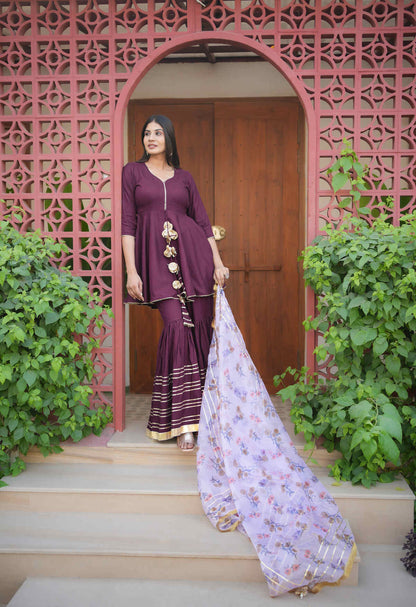 Noor Wine Sharara Set