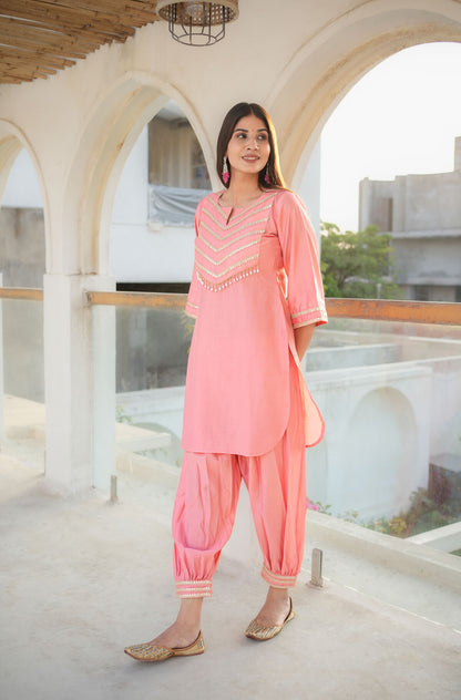 Pink and Peach Gota Work Modal Muslin Co-ord Set