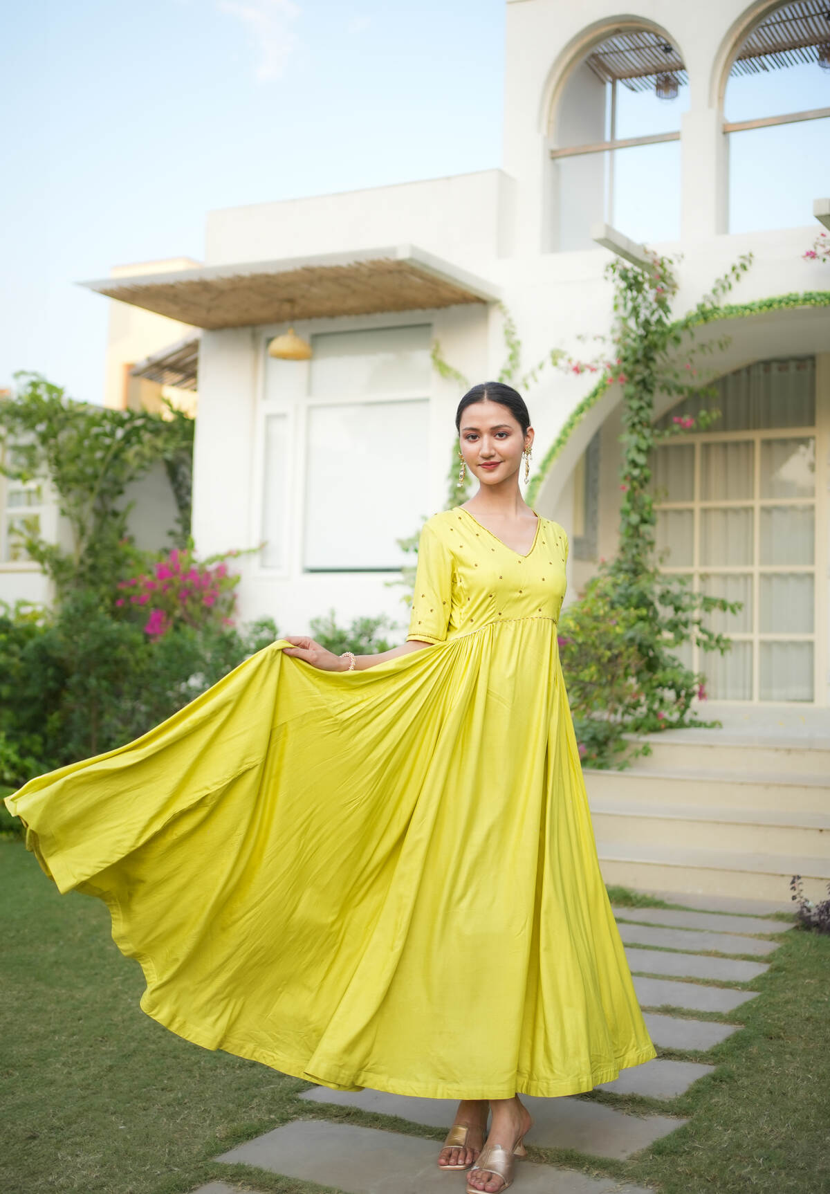 Lemon Yellow Ethnic Dress
