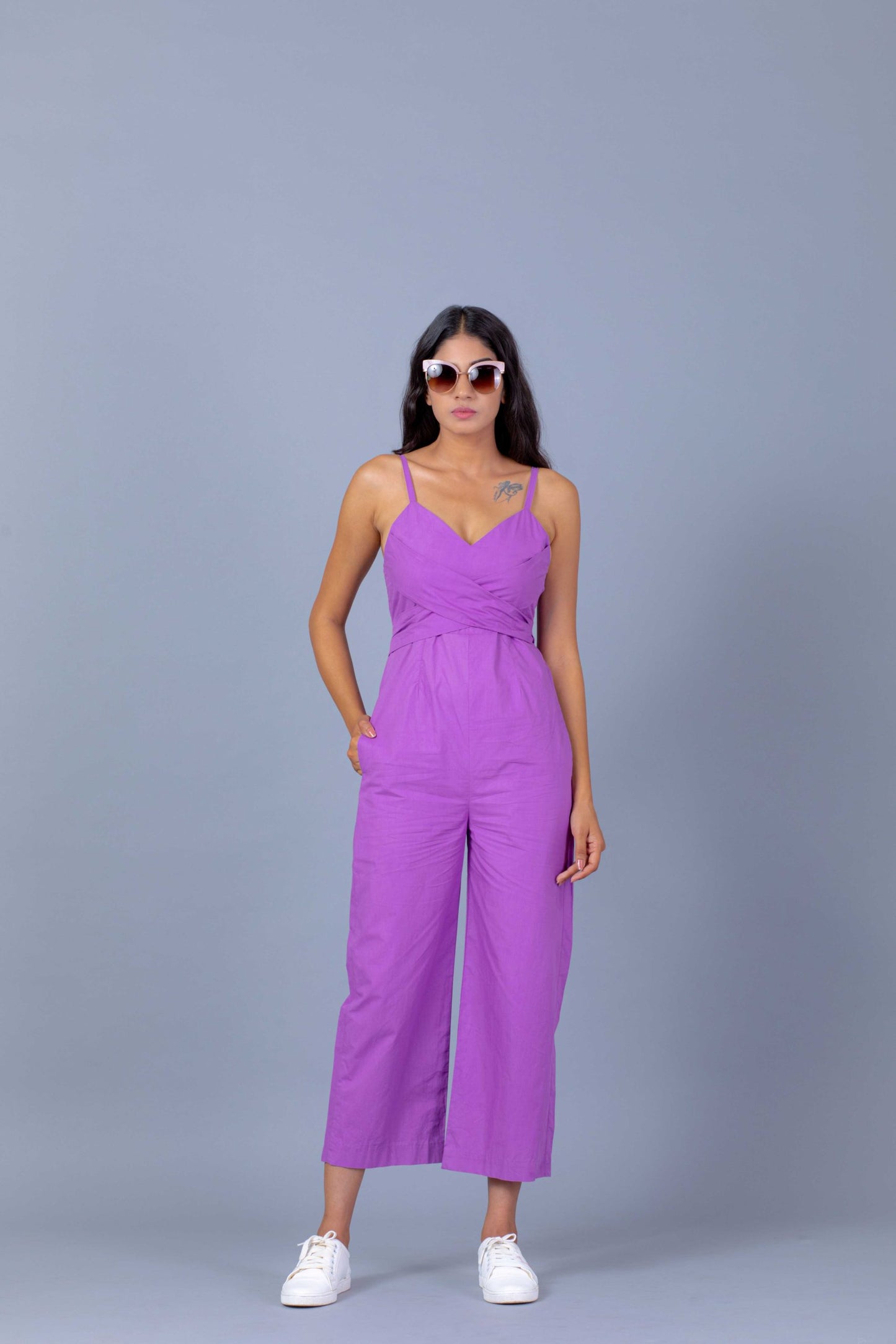 Lavender Jump Suit with Smoking Detail at Back
